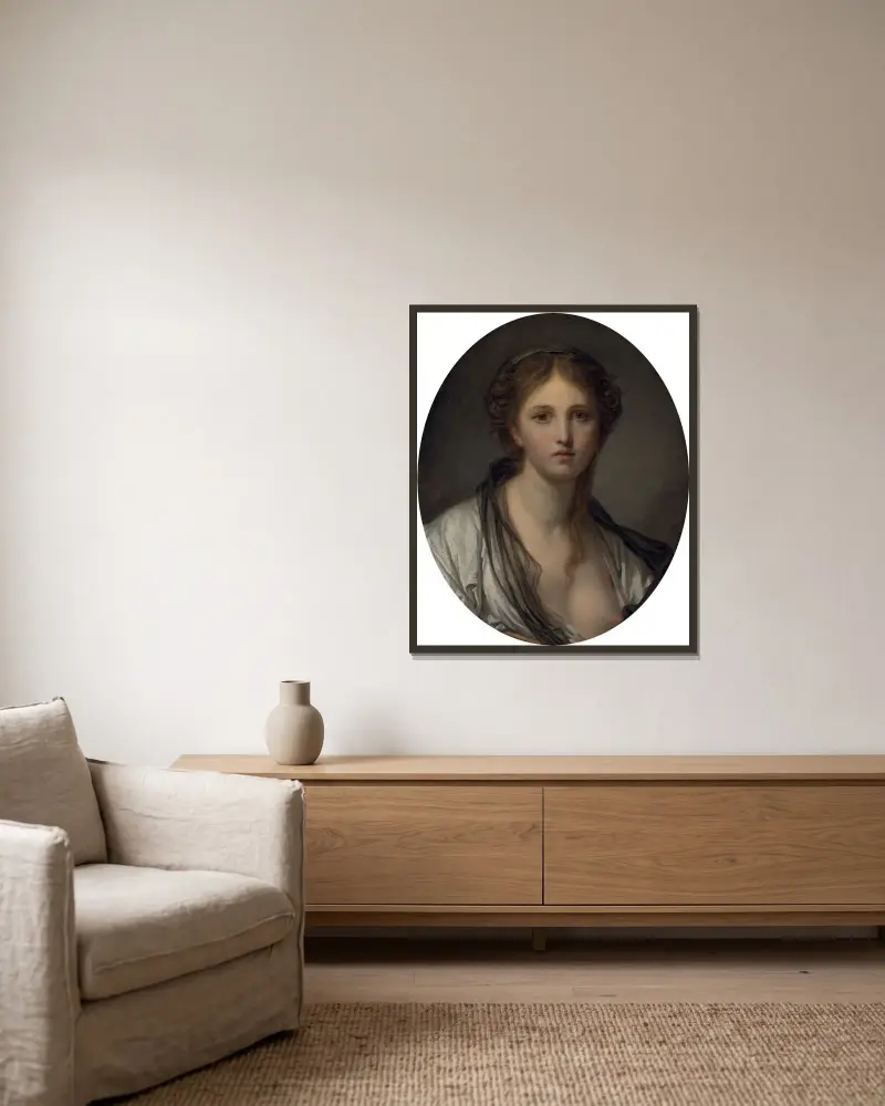 Portret młodej kobiety z czarną chustą, Jean-Baptiste Greuze w ramie na ścianie