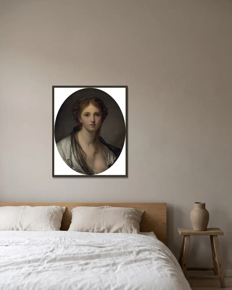 Portret młodej kobiety z czarną chustą, Jean-Baptiste Greuze w ramie na ścianie
