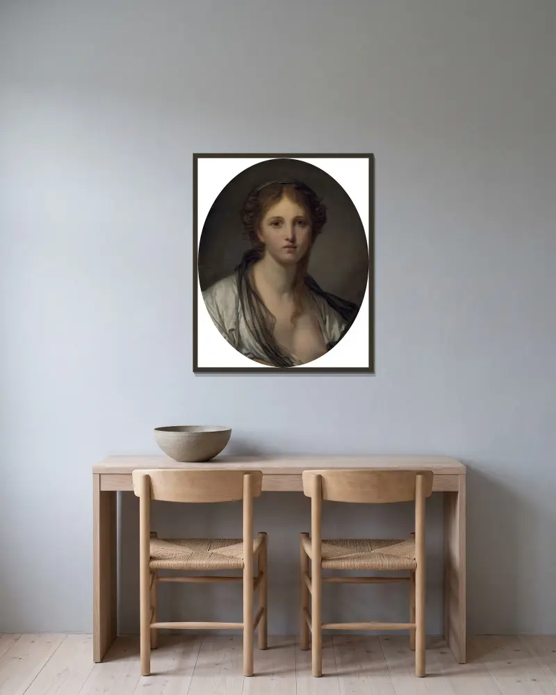 Portret młodej kobiety z czarną chustą, Jean-Baptiste Greuze w ramie na ścianie