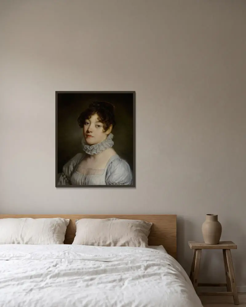 Porträtt av en ung kvinna av Jean-Baptiste Greuze inramad på en vägg