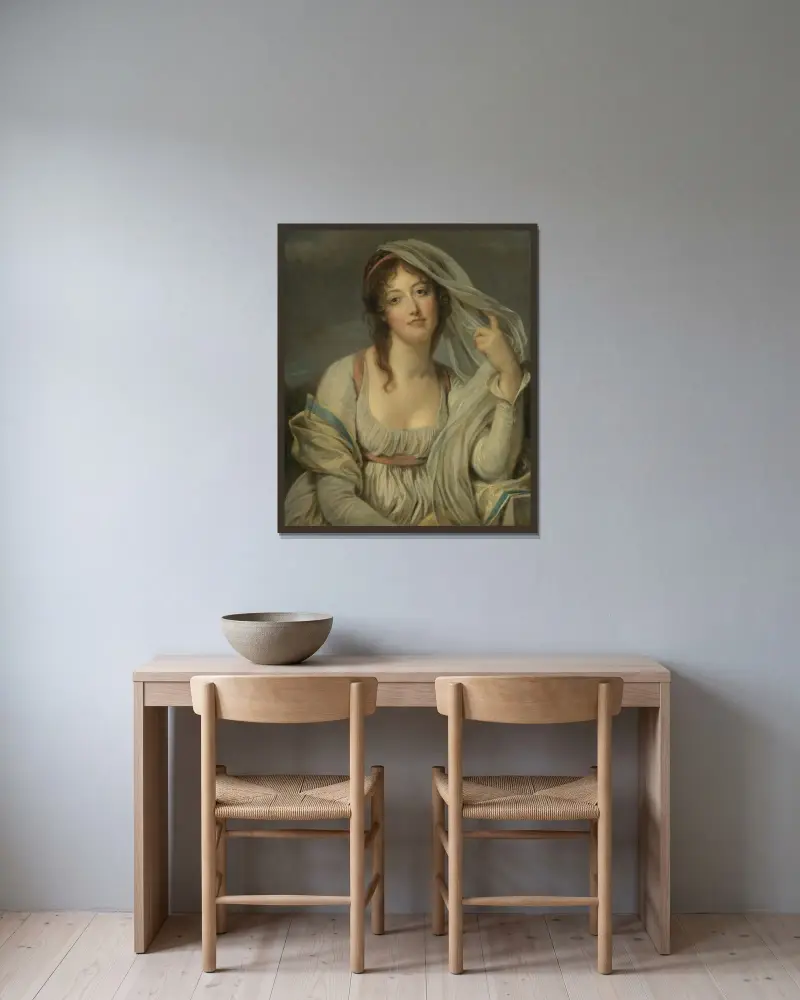 Porträt der Madame Van Westrenen von Tremaat von Jean-Baptiste Greuze gerahmt an einer Wand