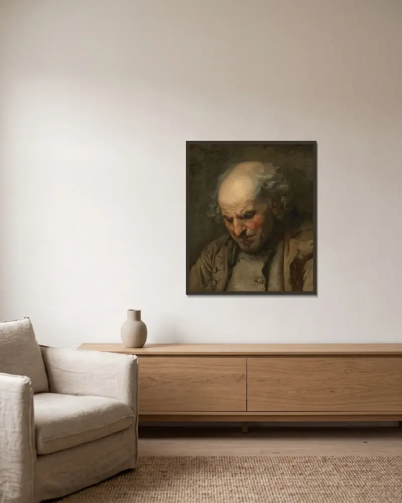 Study Of An Old Man, Head And Shoulders av Jean-Baptiste Greuze inramad på en vägg