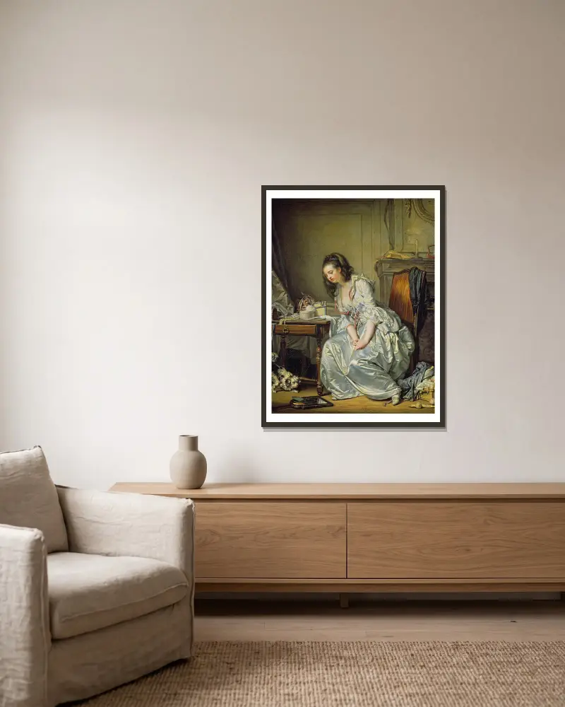 Der zerbrochene Spiegel von Jean-Baptiste Greuze gerahmt an einer Wand
