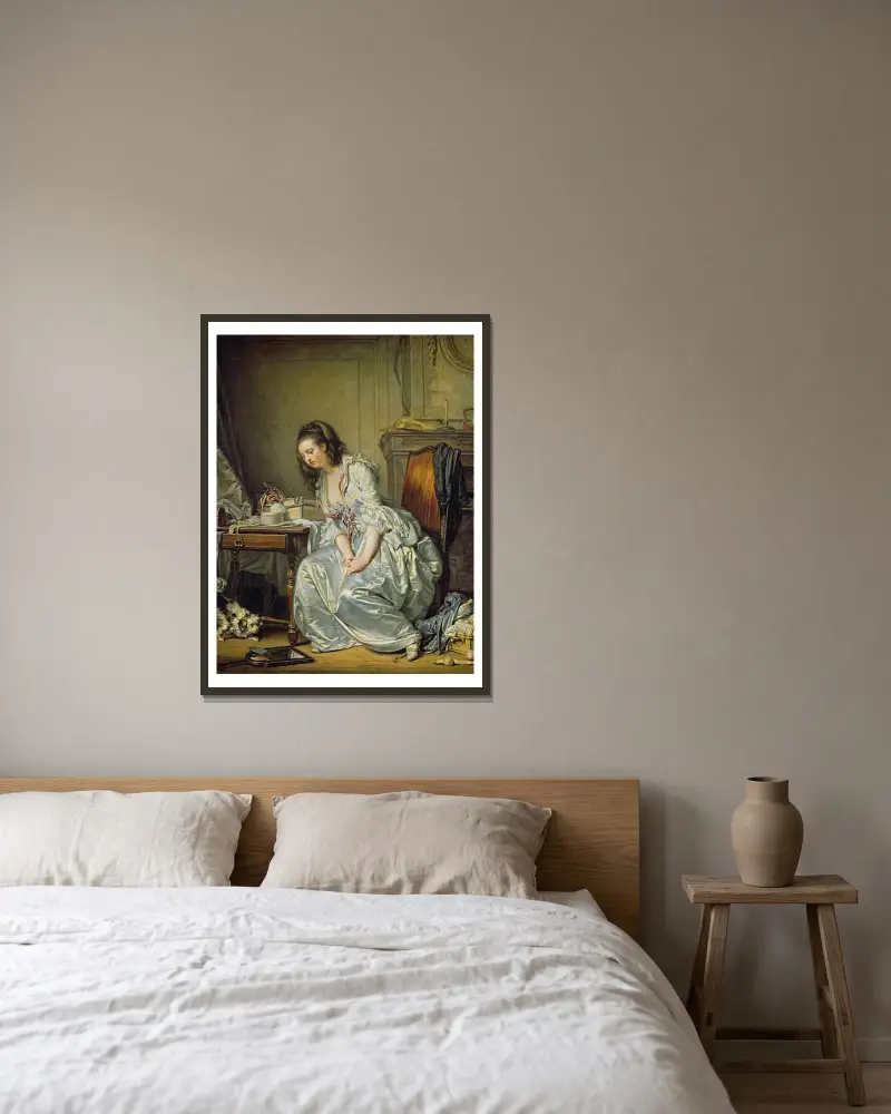 Der zerbrochene Spiegel von Jean-Baptiste Greuze gerahmt an einer Wand