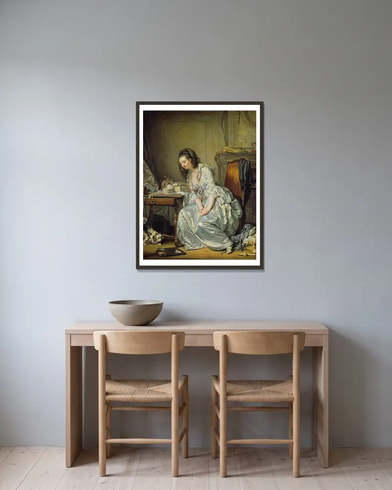 Der zerbrochene Spiegel von Jean-Baptiste Greuze gerahmt an einer Wand