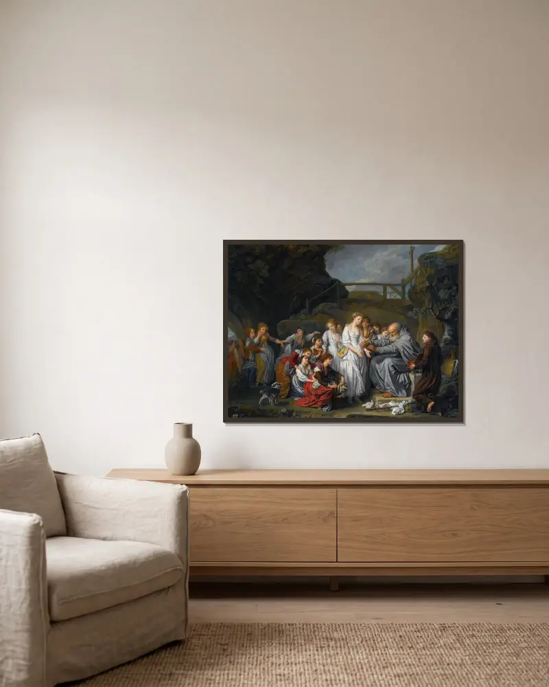 Der Eremit von Jean-Baptiste Greuze gerahmt an einer Wand