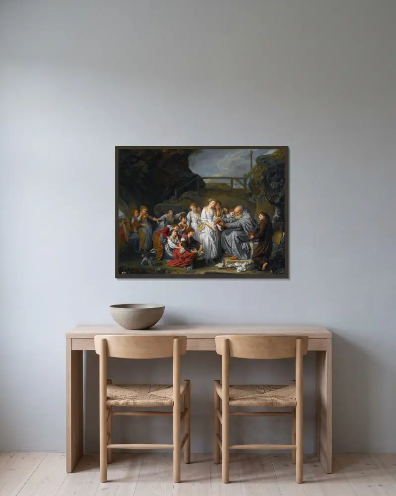 Der Eremit von Jean-Baptiste Greuze gerahmt an einer Wand