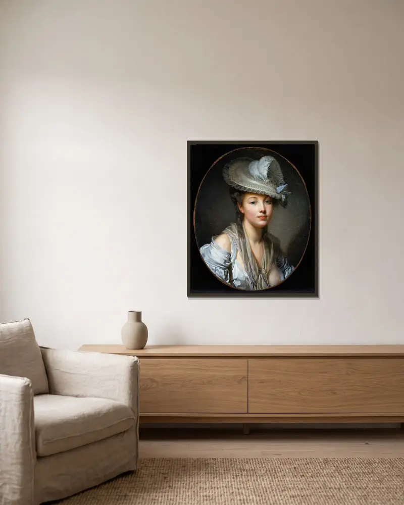 Den vita hatten av Jean-Baptiste Greuze inramad på en vägg