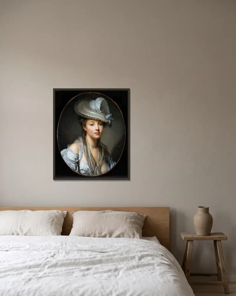 Den vita hatten av Jean-Baptiste Greuze inramad på en vägg