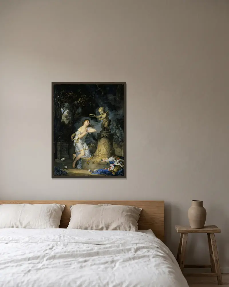 Dívka modlící se u oltáře Lásky, Jean-Baptiste Greuze v rámu na stěně