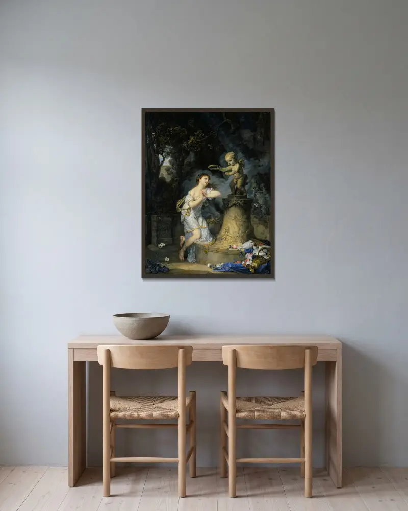 Dívka modlící se u oltáře Lásky, Jean-Baptiste Greuze v rámu na stěně