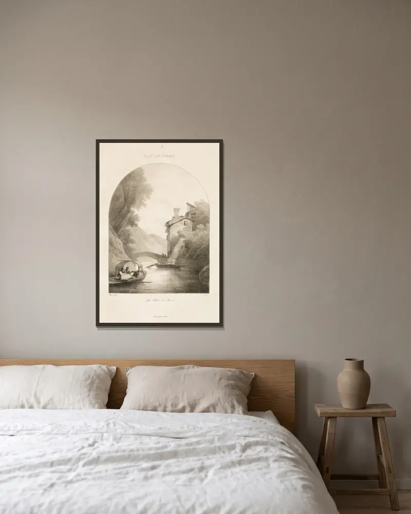 Der Comer See von Jean-Baptiste Isabey gerahmt an einer Wand