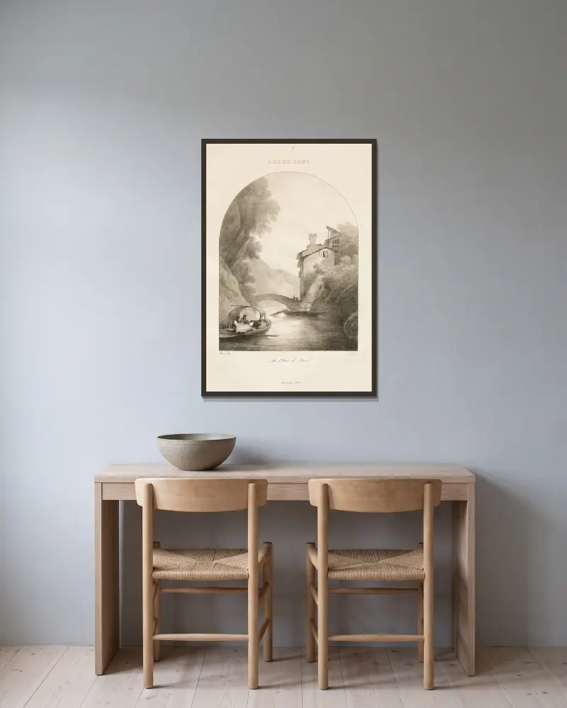 Der Comer See von Jean-Baptiste Isabey gerahmt an einer Wand