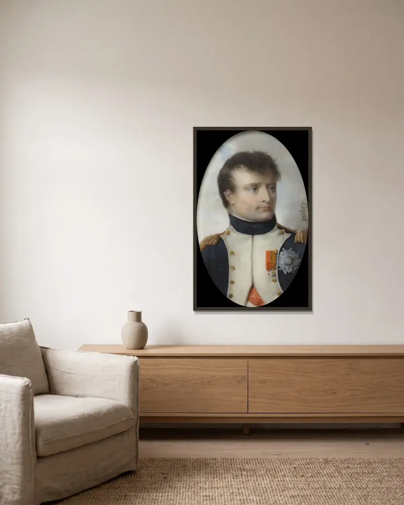 Napoleon I. Bonaparte (1769–1821), Kaiser der Franzosen von Jean-Baptiste Isabey gerahmt an einer Wand