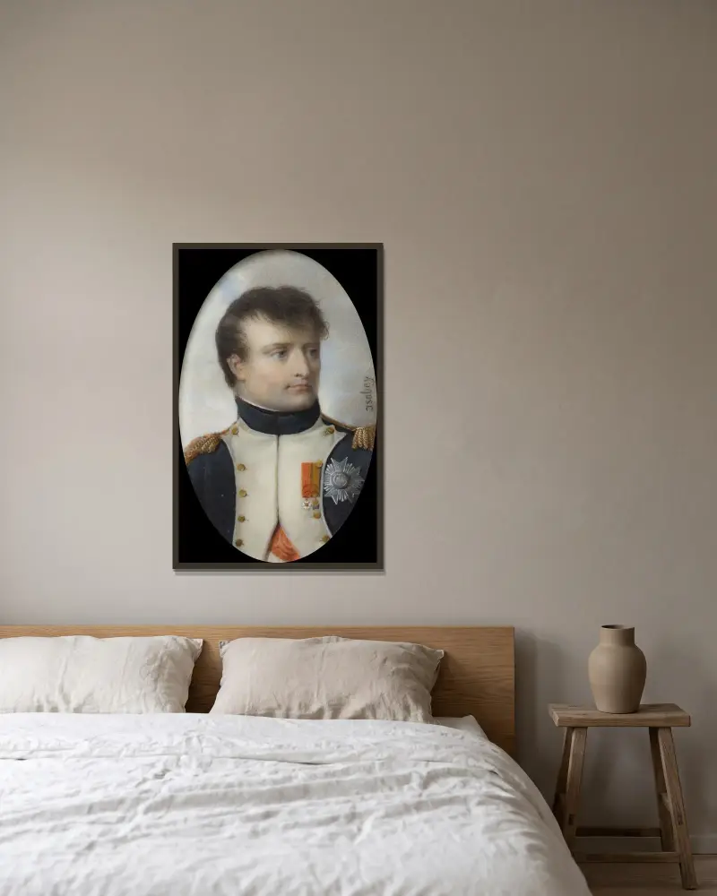 Napoleon I. Bonaparte (1769–1821), Kaiser der Franzosen von Jean-Baptiste Isabey gerahmt an einer Wand