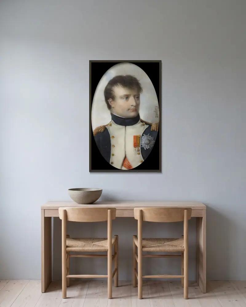 Napoleon I. Bonaparte (1769–1821), Kaiser der Franzosen von Jean-Baptiste Isabey gerahmt an einer Wand
