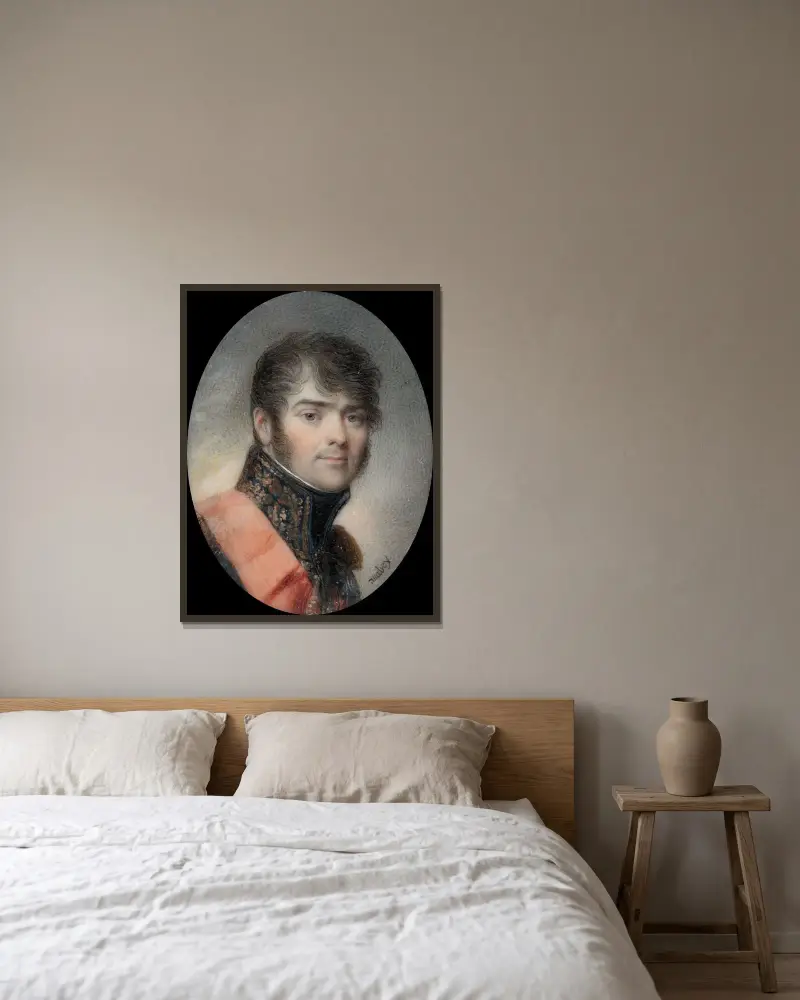 Porträtt av Henri Gratien, greve Bertrand av Jean-Baptiste Isabey inramad på en vägg