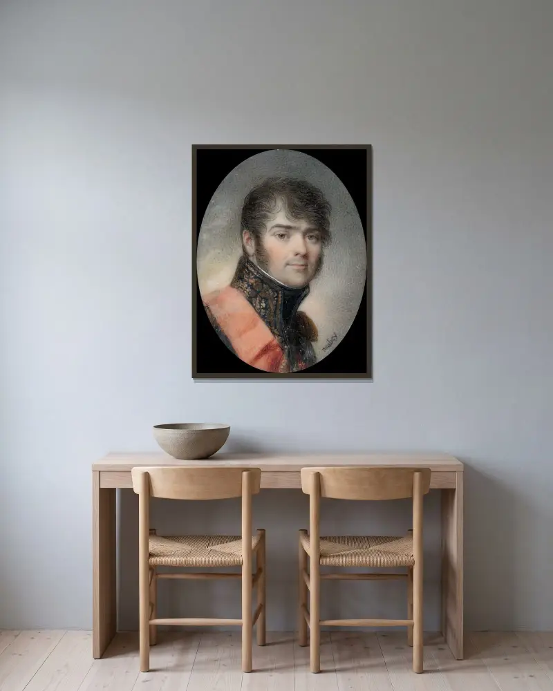 Porträtt av Henri Gratien, greve Bertrand av Jean-Baptiste Isabey inramad på en vägg