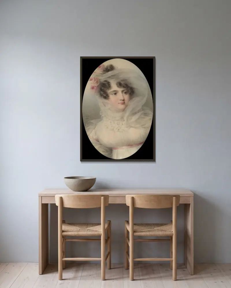 Porträtt av Hortense de Perregaux, hertiginna av Ragusa av Jean-Baptiste Isabey inramad på en vägg