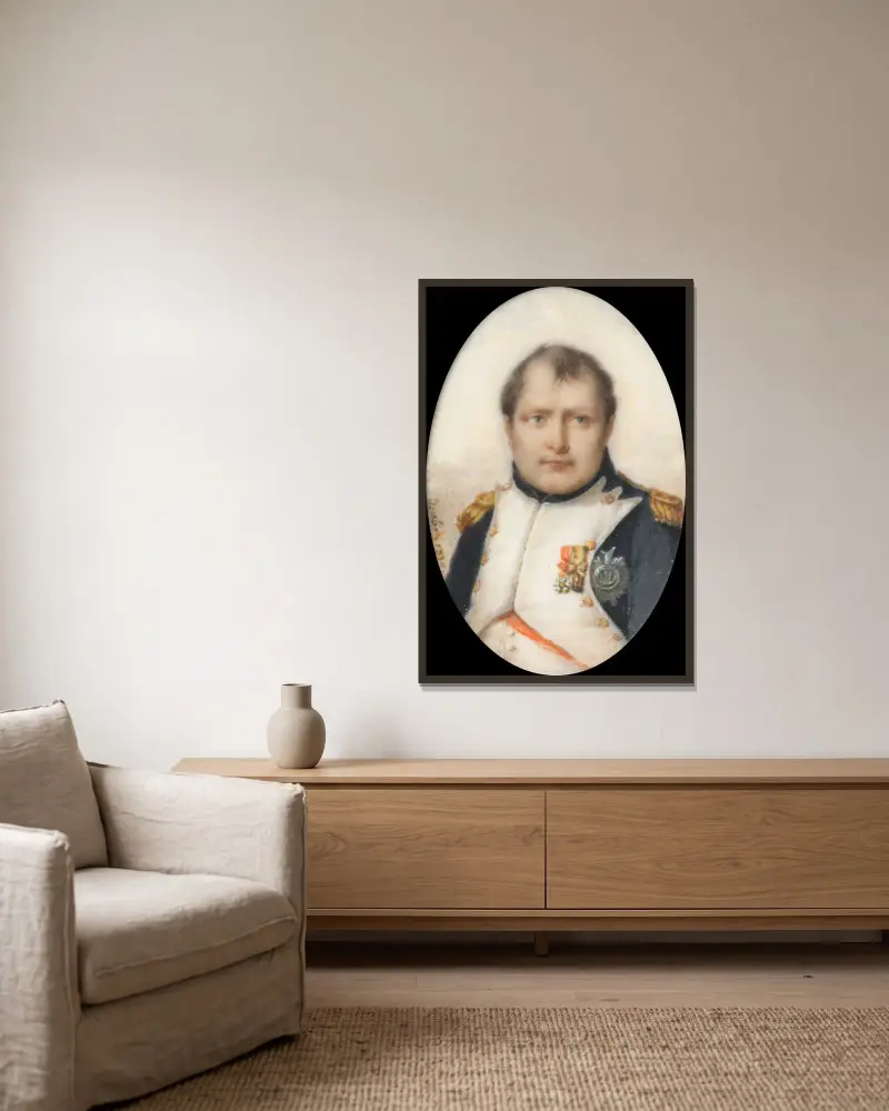Porträt von Napoleon I., Kaiser der Franzosen von Jean-Baptiste Isabey gerahmt an einer Wand