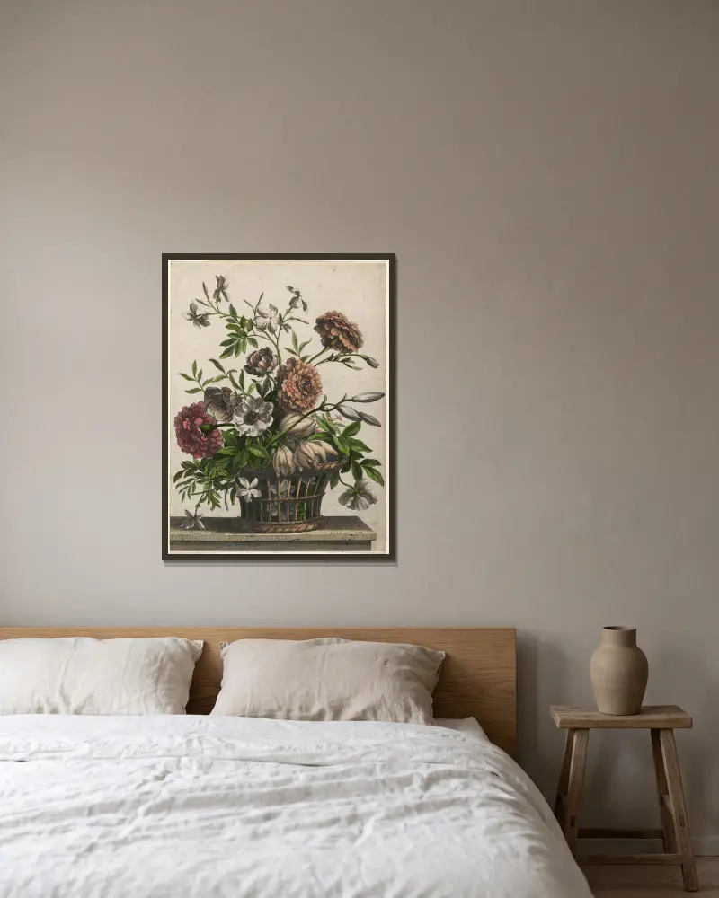 Marigolds, single Anemone, Jasmine… av Jean-Baptiste Monnoyer inramad på en vägg