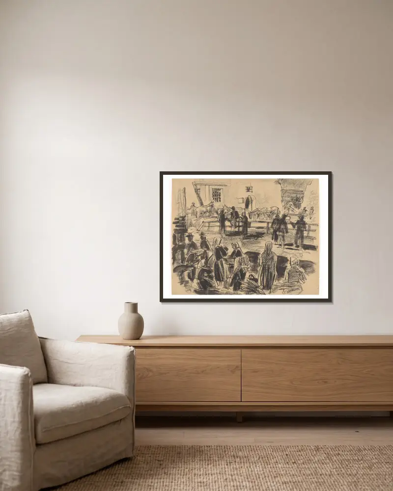 Auf dem Markt von Edmund Bartłomiejczyk gerahmt an einer Wand