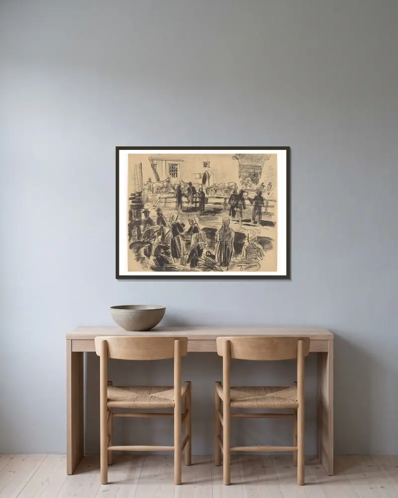 Auf dem Markt von Edmund Bartłomiejczyk gerahmt an einer Wand