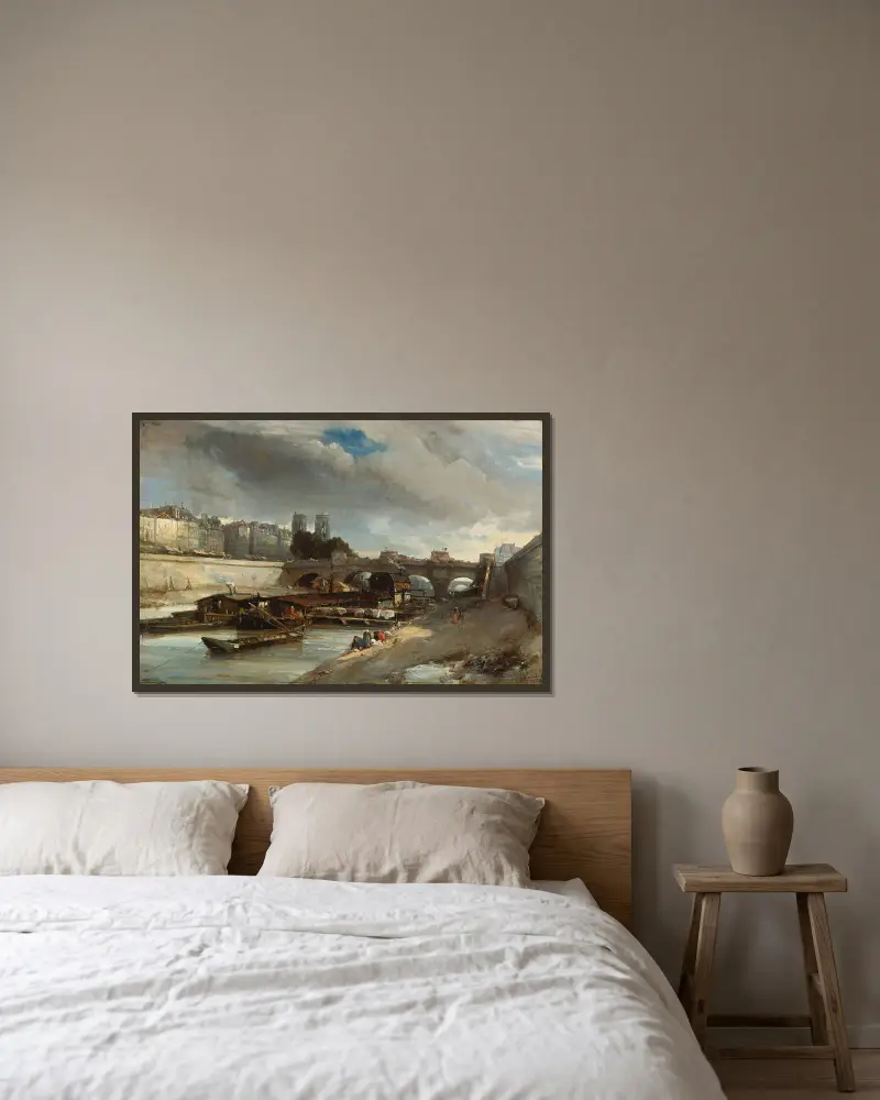 Bateau-Lavoir nära Pont-Neuf, Paris av Johan Barthold Jongkind inramad på en vägg