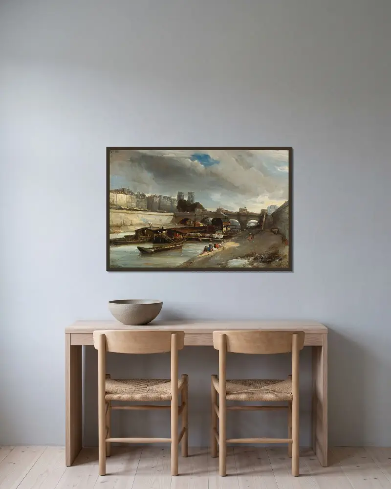 Bateau-Lavoir nära Pont-Neuf, Paris av Johan Barthold Jongkind inramad på en vägg