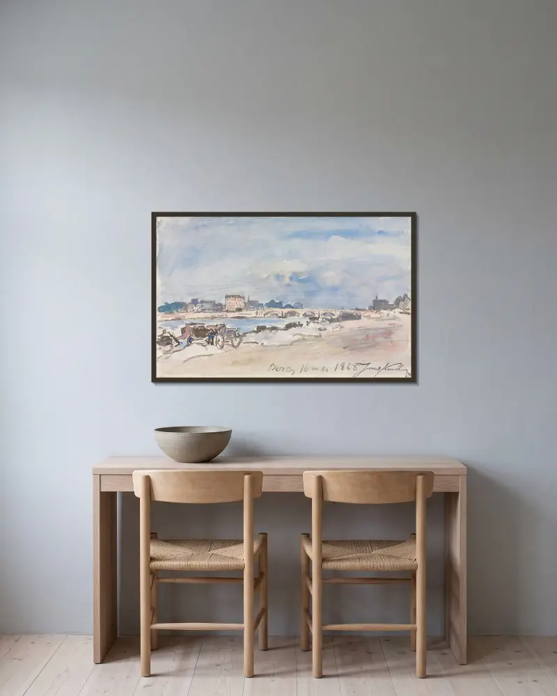 Bercy von Johan Barthold Jongkind gerahmt an einer Wand