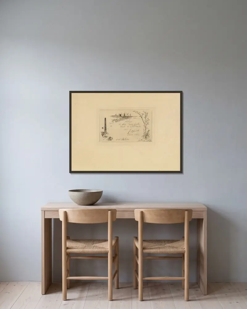 Titelblatt zu sechs Radierungen, Ansichten aus Holland von Johan Barthold Jongkind gerahmt an einer Wand