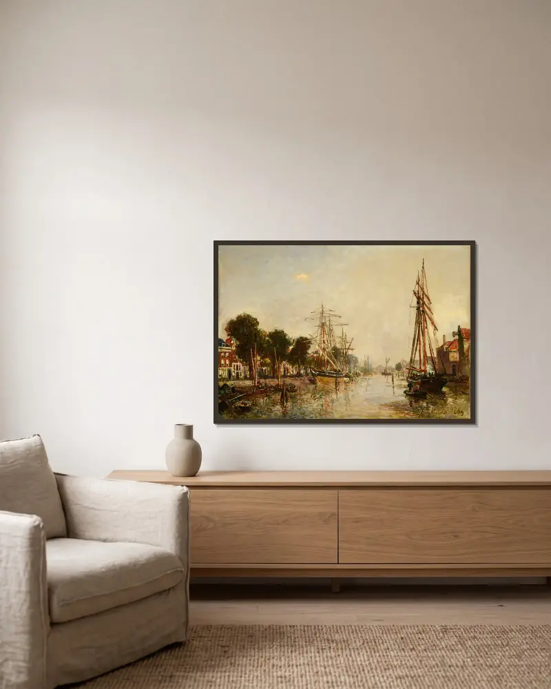Canal en Hollande, 1869 av Johan Barthold Jongkind inramad på en vägg