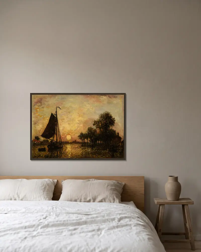 Coucher de soleil en Hollande av Johan Barthold Jongkind inramad på en vägg