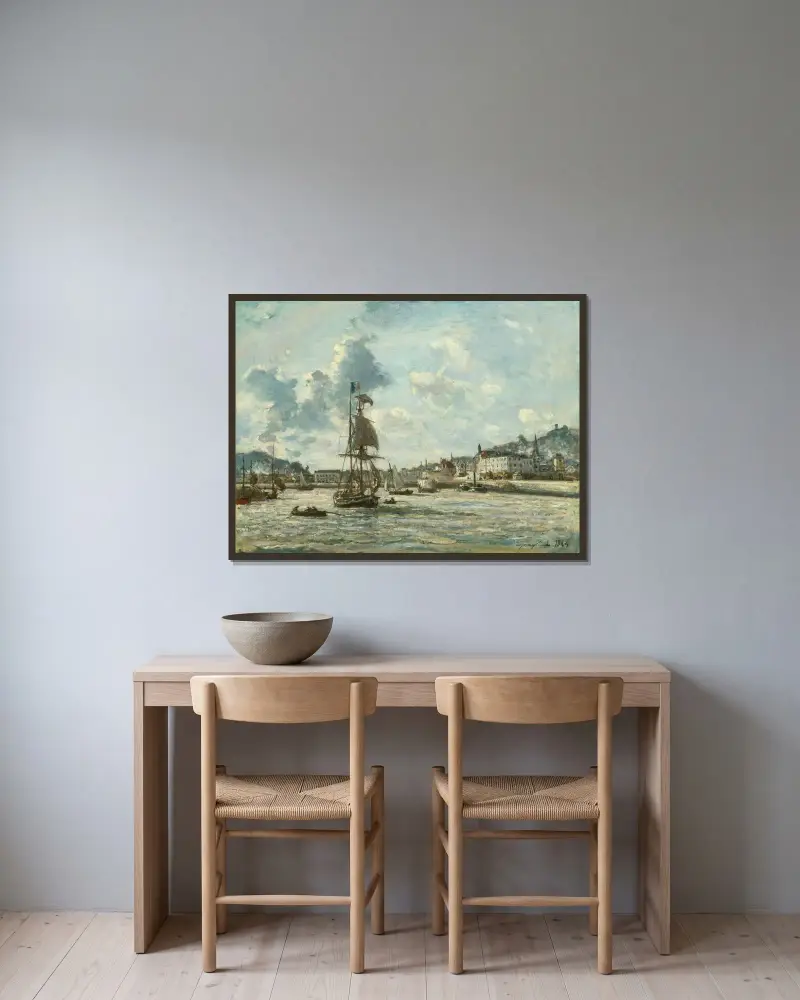 Inloppet till Honfleurs hamn av Johan Barthold Jongkind inramad på en vägg