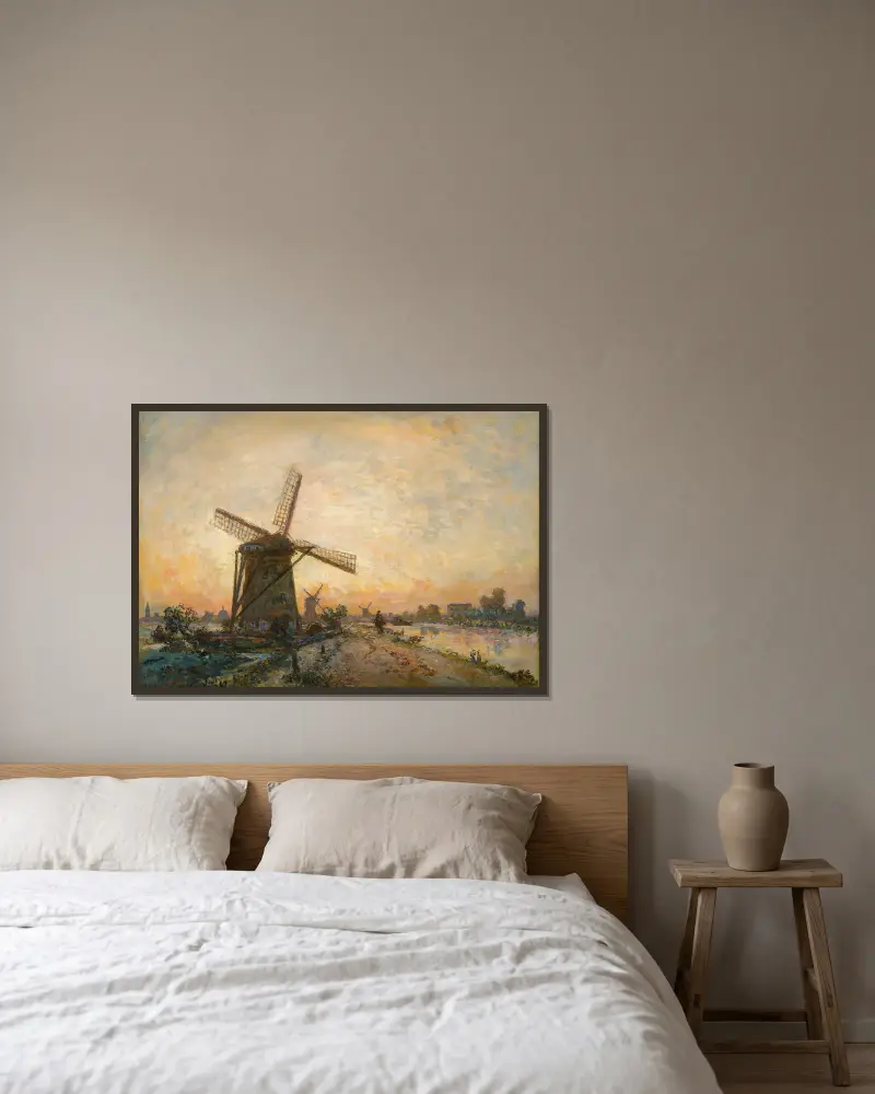 Treideln in Holland von Johan Barthold Jongkind gerahmt an einer Wand