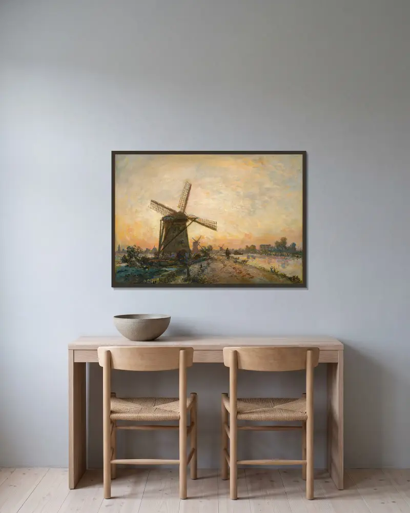 Treideln in Holland von Johan Barthold Jongkind gerahmt an einer Wand