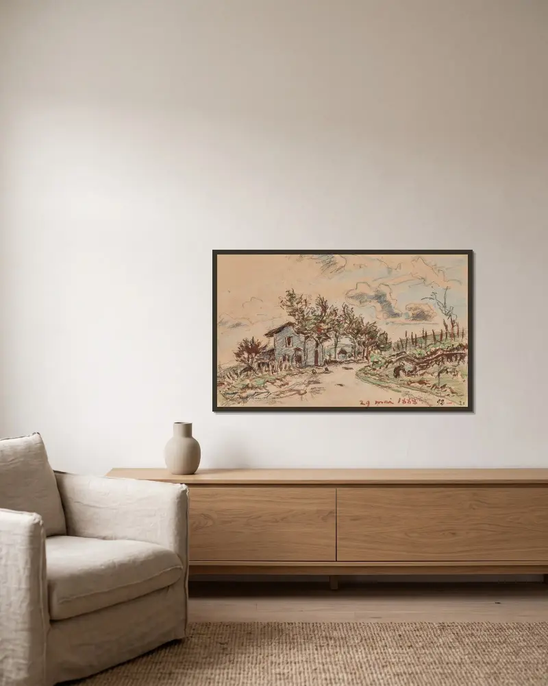 By nära La Côte-Saint-André av Johan Barthold Jongkind inramad på en vägg