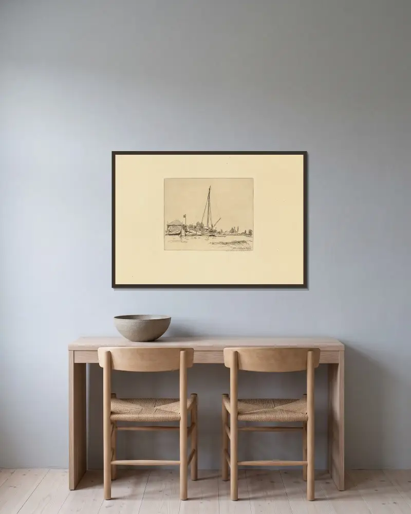 Das vertäute Boot von Johan Barthold Jongkind gerahmt an einer Wand