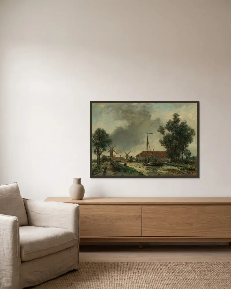 Bron, Holland av Johan Barthold Jongkind inramad på en vägg