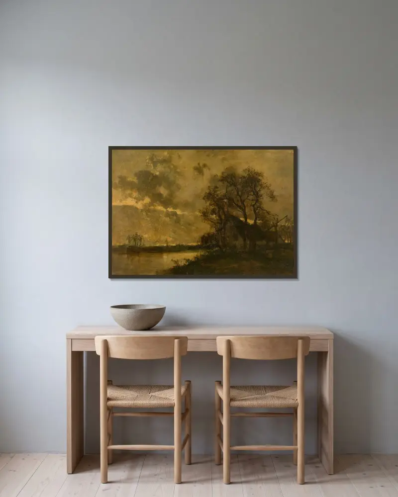 Landskap av Johan Barthold Jongkind inramad på en vägg