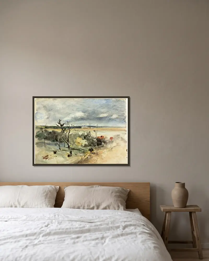 Landskap med man på åsna av Johan Barthold Jongkind inramad på en vägg