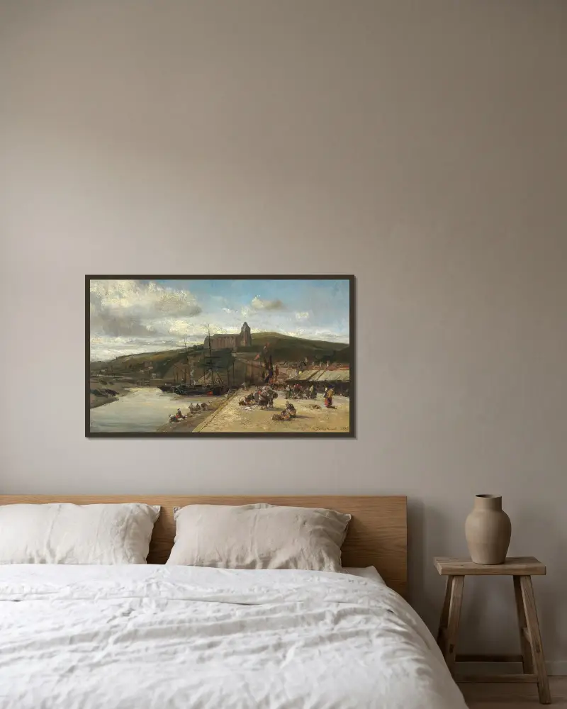 Le Tréport, morgon, Normandie av Johan Barthold Jongkind inramad på en vägg