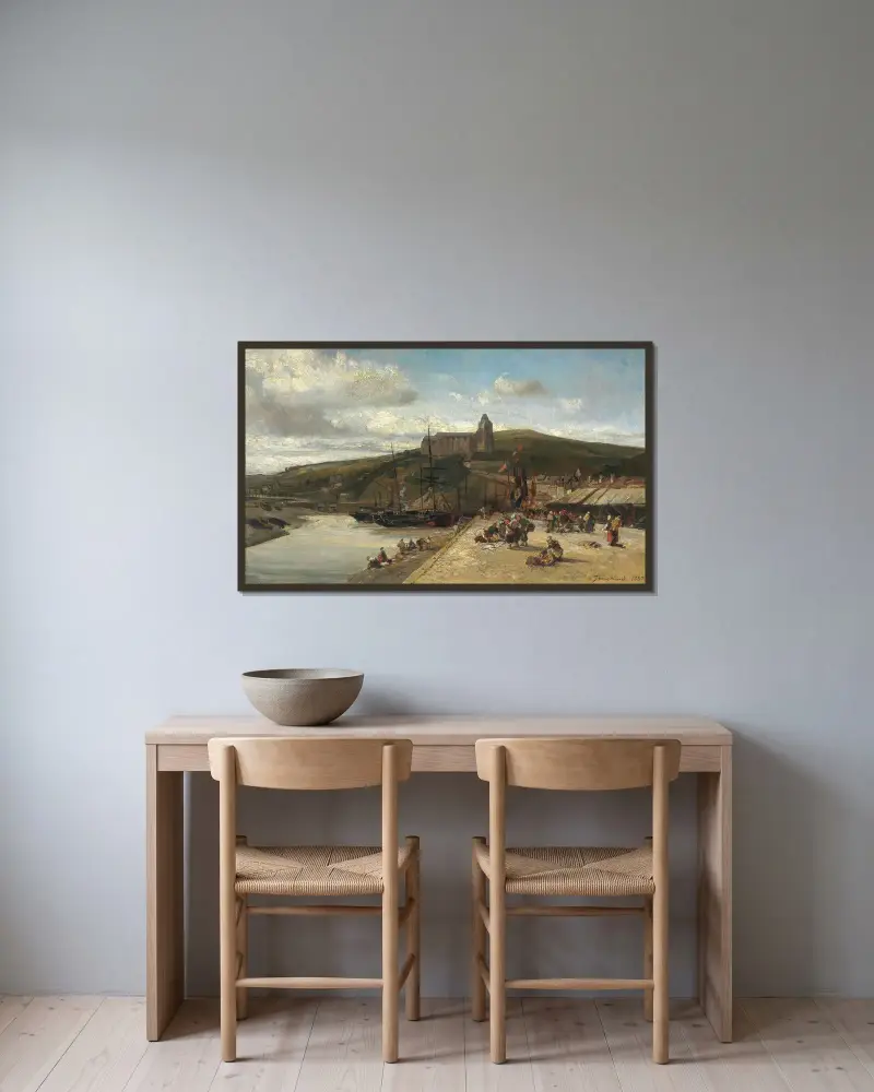 Le Tréport, morgon, Normandie av Johan Barthold Jongkind inramad på en vägg