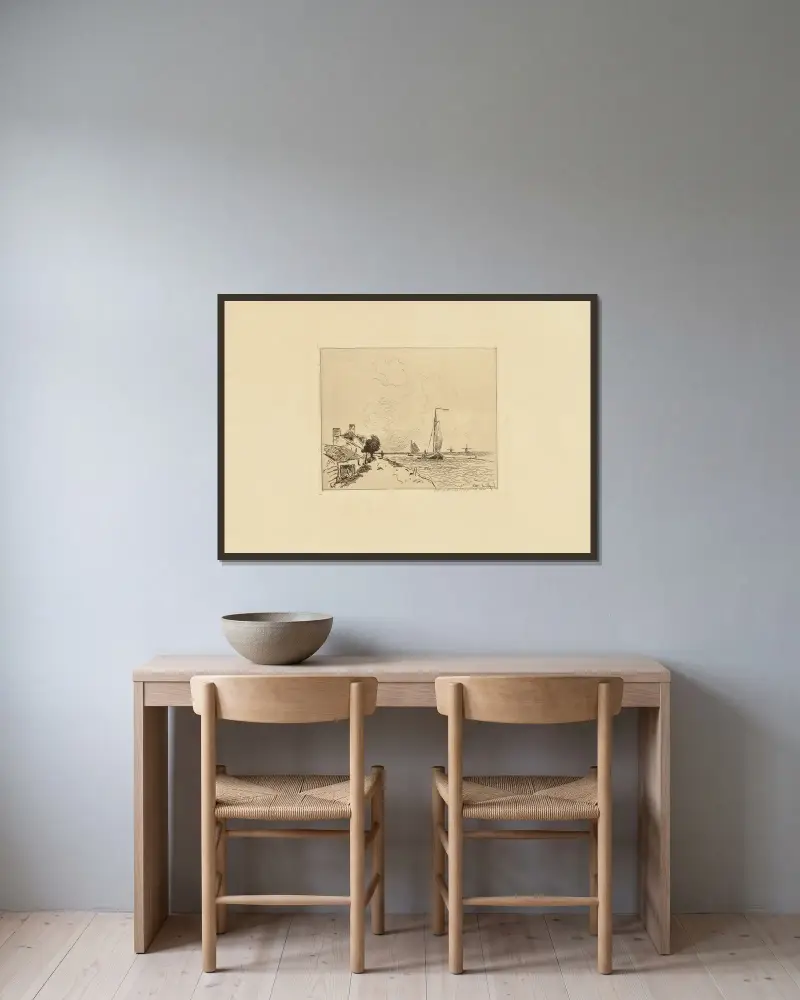 Les deux Barques à voile av Johan Barthold Jongkind inramad på en vägg