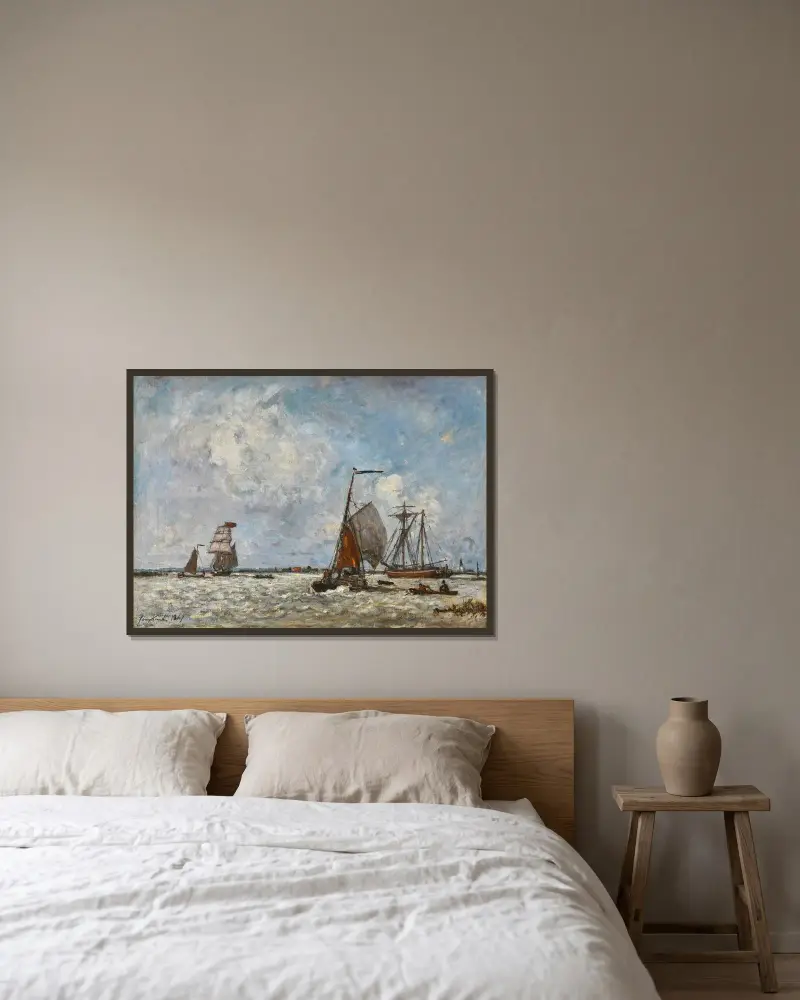 L’Estuaire, Belgique av Johan Barthold Jongkind inramad på en vägg