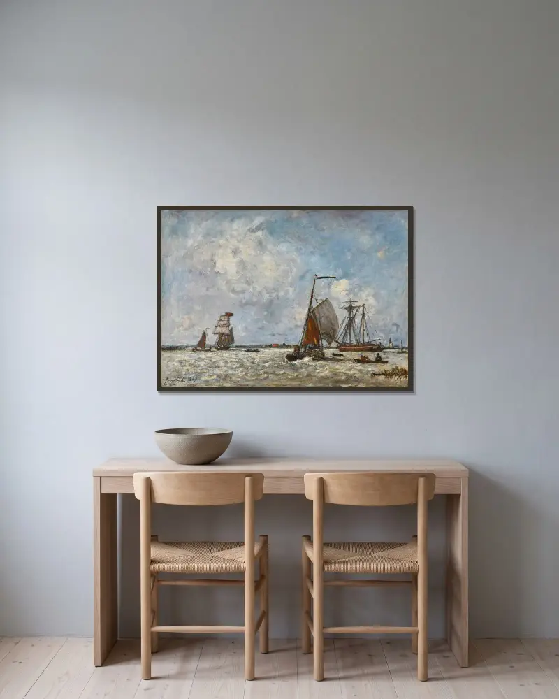 L’Estuaire, Belgique av Johan Barthold Jongkind inramad på en vägg
