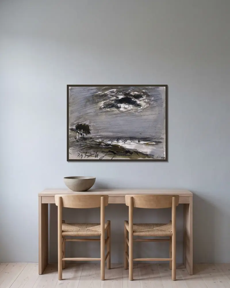 Stürmische See von Johan Barthold Jongkind gerahmt an einer Wand