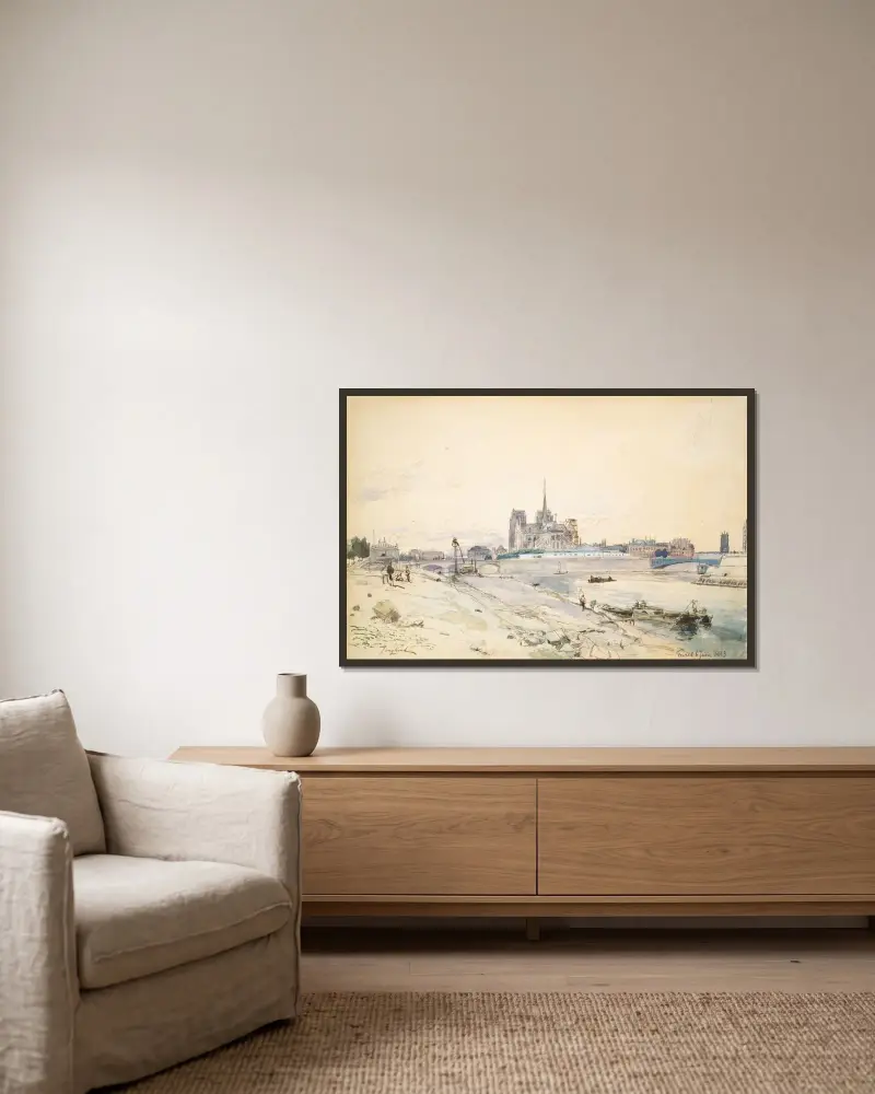 Notre-Dame i Paris sett från Quai de la Tournelle av Johan Barthold Jongkind inramad på en vägg