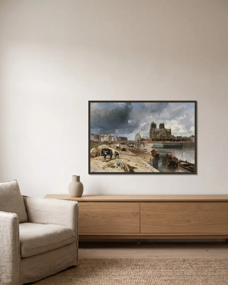 Notre-Dame vue du quai de la Tournelle av Johan Barthold Jongkind inramad på en vägg