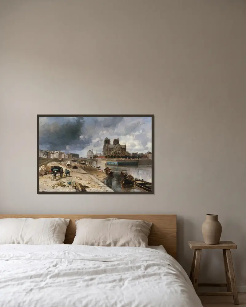 Notre-Dame vue du quai de la Tournelle av Johan Barthold Jongkind inramad på en vägg